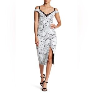 ABS by Allen Schwartz White Floral Lace Midi Dress with Front Slit